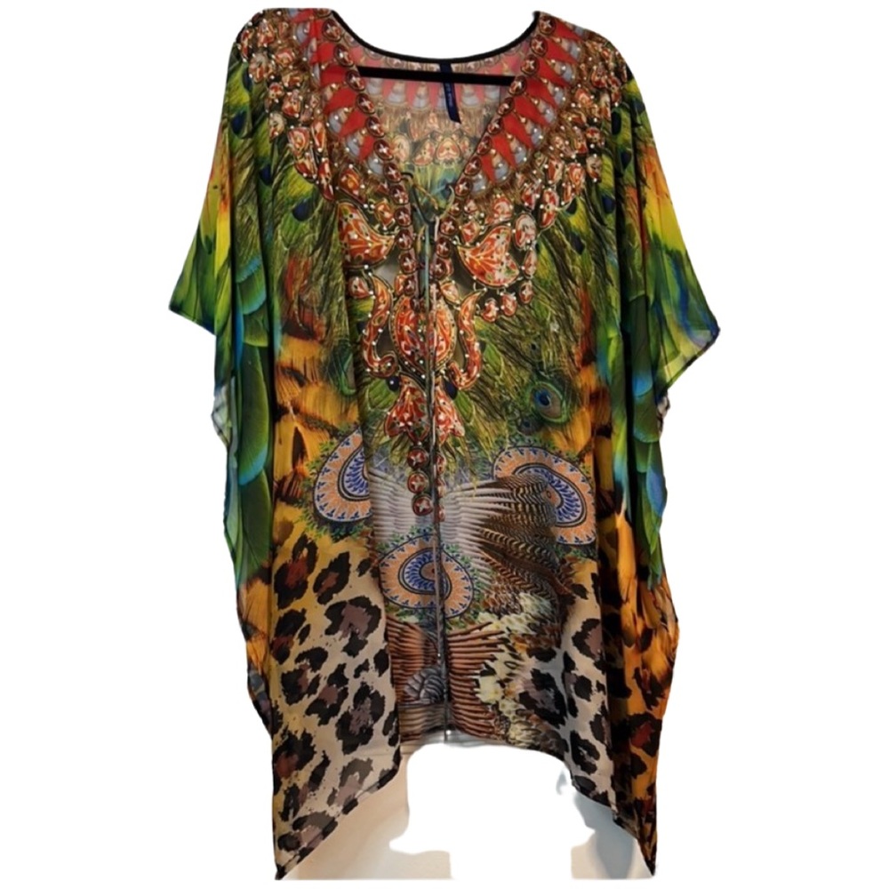 White Mark Crisscross Neckline Animal Print Tunic Top Plus Size OSFM NEW